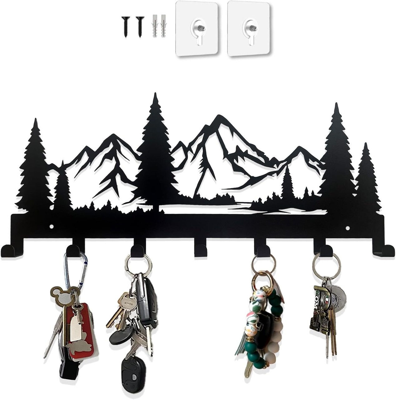 Key Holder for Wall, Decorative Farmhouse Rustic Wall Mount Key Organizer Rack for with 7 Hooks, Key Hanger Wall for Kitchen, Entryway, Hallway, Bedroom, Doorway,12'' X 5.4''